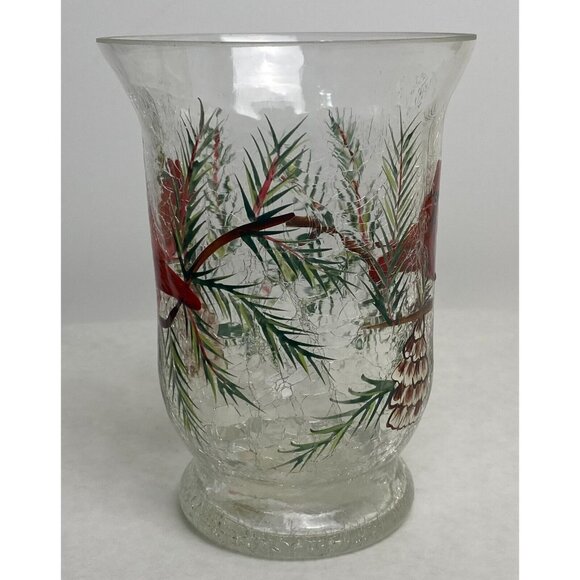 Celebrations Hand-Painted Crackle Glass Vase Red Cardinal Candle Holder 6 Inches - Picture 2 of 9